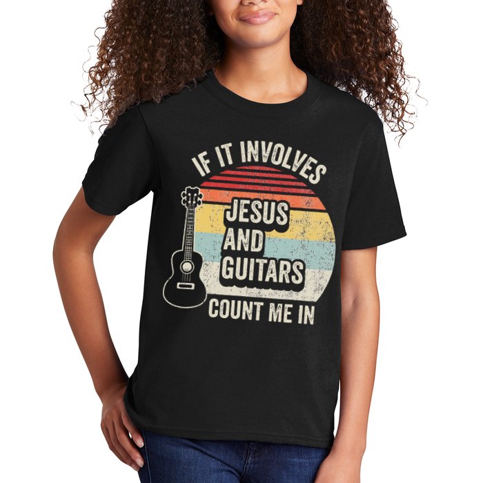 If It Involves Jesus And Guitars Count Me In Kids T-Shirt