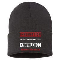Imagination Is More Important Than Knowledge Albert Einstein Quote Funny Quote Sustainable Knit Beanie