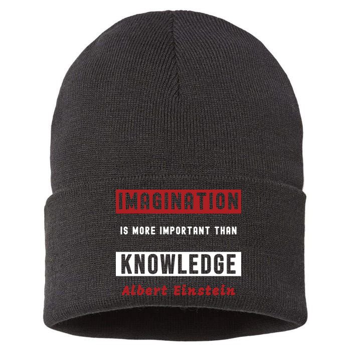 Imagination Is More Important Than Knowledge Albert Einstein Quote Funny Quote Sustainable Knit Beanie