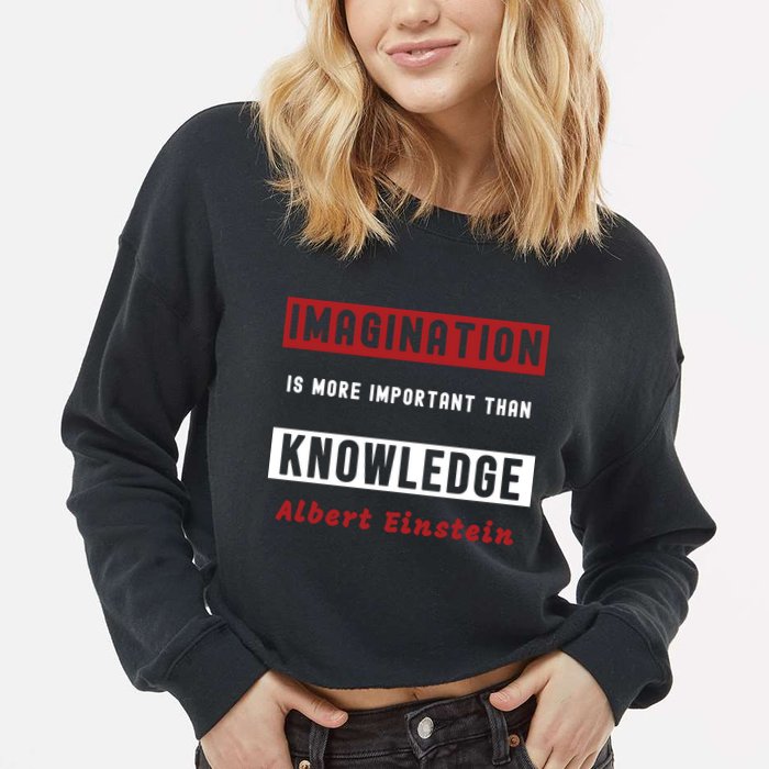 Imagination Is More Important Than Knowledge Albert Einstein Quote Funny Quote Cropped Pullover Crew