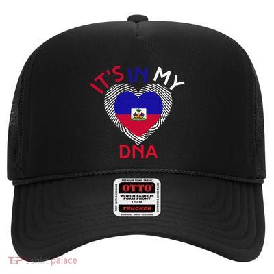 ItS In My Dna Haiti Flag Haitian Life Pride Haiti Patriotic High Crown Mesh Back Trucker Hat