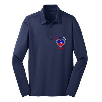 ItS In My Dna Haiti Flag Haitian Life Pride Haiti Patriotic Silk Touch Performance Long Sleeve Polo