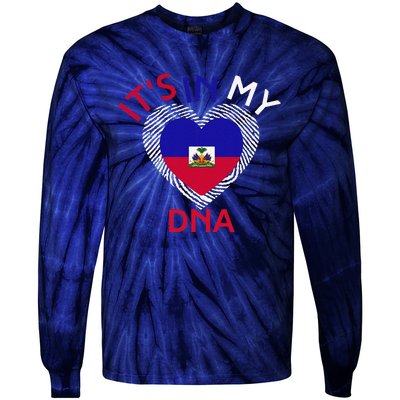 ItS In My Dna Haiti Flag Haitian Life Pride Haiti Patriotic Tie-Dye Long Sleeve Shirt