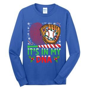 It’S In My Dna Baseball Christmas Lights Snowflakes Cute Gift Tall Long Sleeve T-Shirt