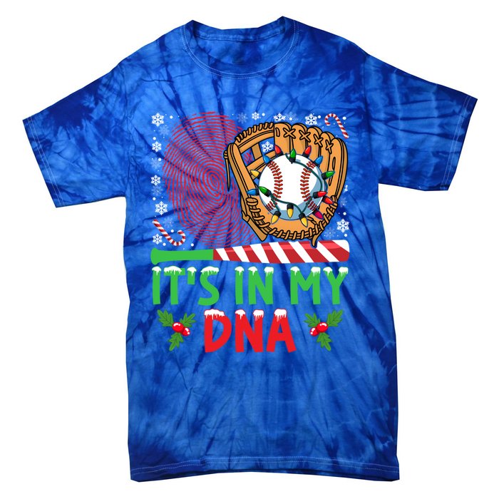 It’S In My Dna Baseball Christmas Lights Snowflakes Cute Gift Tie-Dye T-Shirt