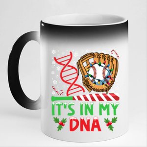 It’S In My Dna Baseball Christmas Lights Snowflakes Gift 11oz Black Color Changing Mug