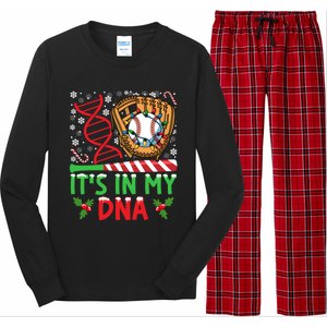 It’S In My Dna Baseball Christmas Lights Snowflakes Gift Long Sleeve Pajama Set