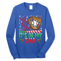 It’S In My Dna Baseball Christmas Lights Snowflakes Gift Long Sleeve Shirt