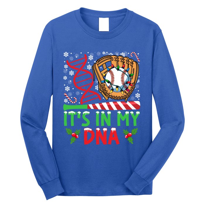 It’S In My Dna Baseball Christmas Lights Snowflakes Gift Long Sleeve Shirt