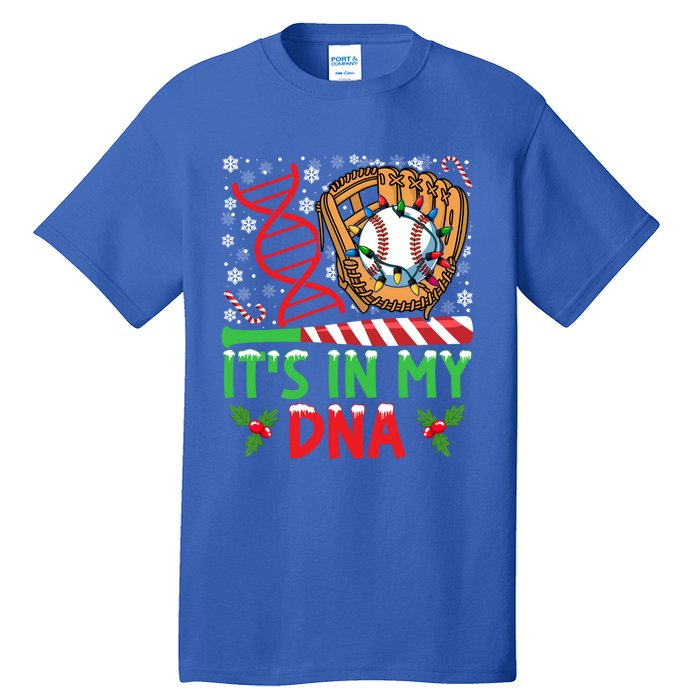 It’S In My Dna Baseball Christmas Lights Snowflakes Gift Tall T-Shirt