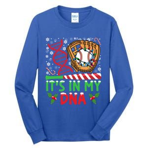 It’S In My Dna Baseball Christmas Lights Snowflakes Gift Tall Long Sleeve T-Shirt