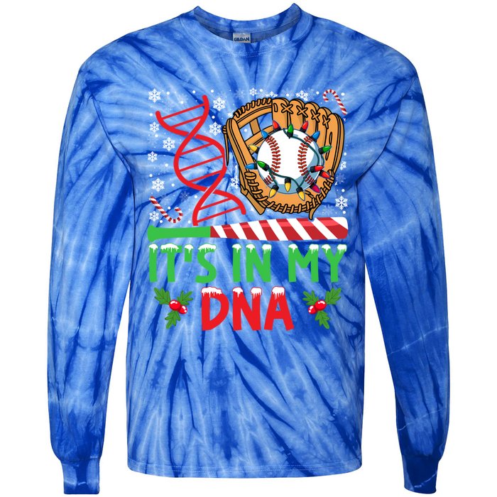 It’S In My Dna Baseball Christmas Lights Snowflakes Gift Tie-Dye Long Sleeve Shirt