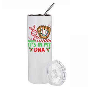 It’S In My Dna Baseball Christmas Lights Snowflakes Gift Stainless Steel Tumbler