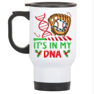 It’S In My Dna Baseball Christmas Lights Snowflakes Gift Stainless Steel Travel Mug