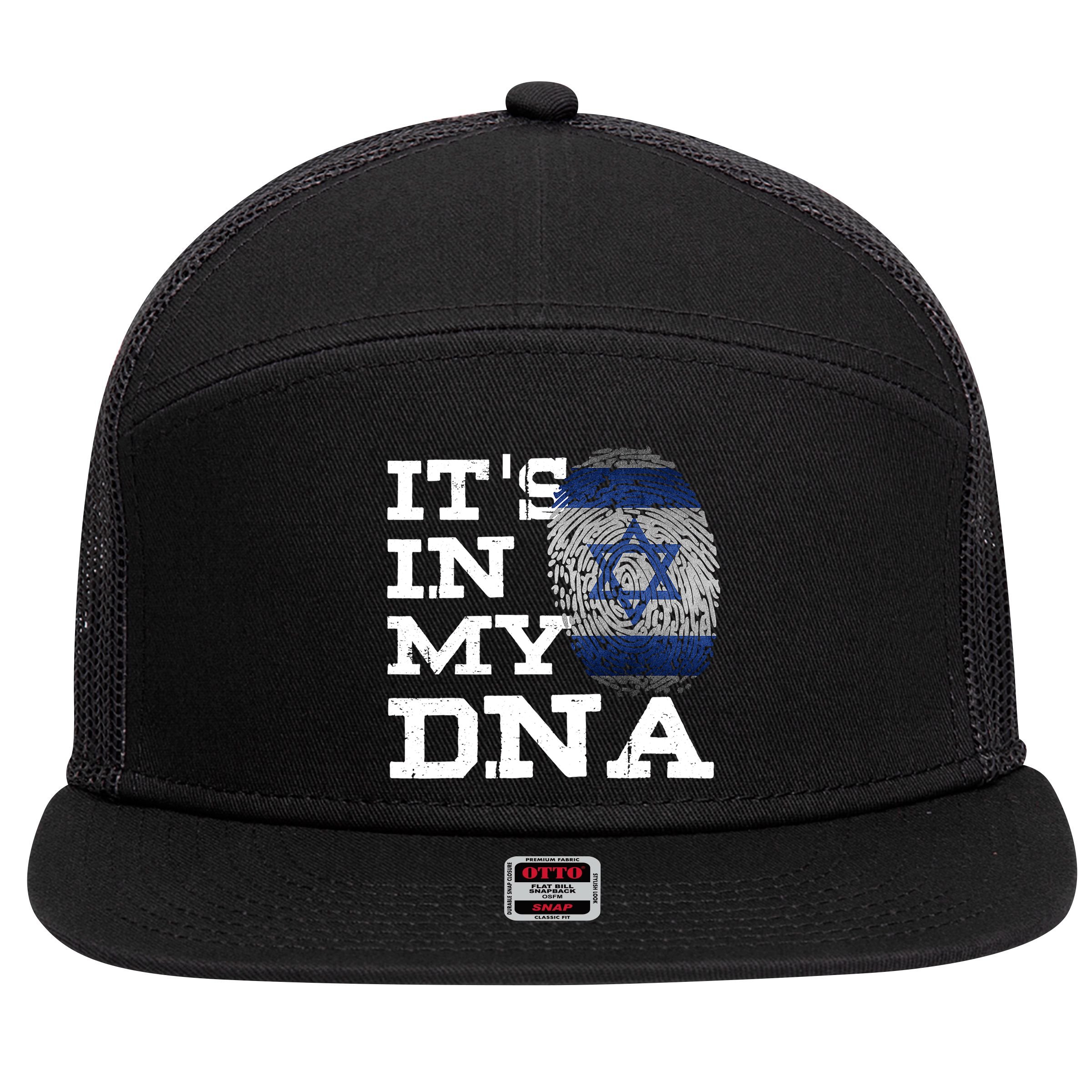 It's In My DNA Israeli Proud Israel Flag Jewish 7 Panel Mesh Trucker Snapback Hat