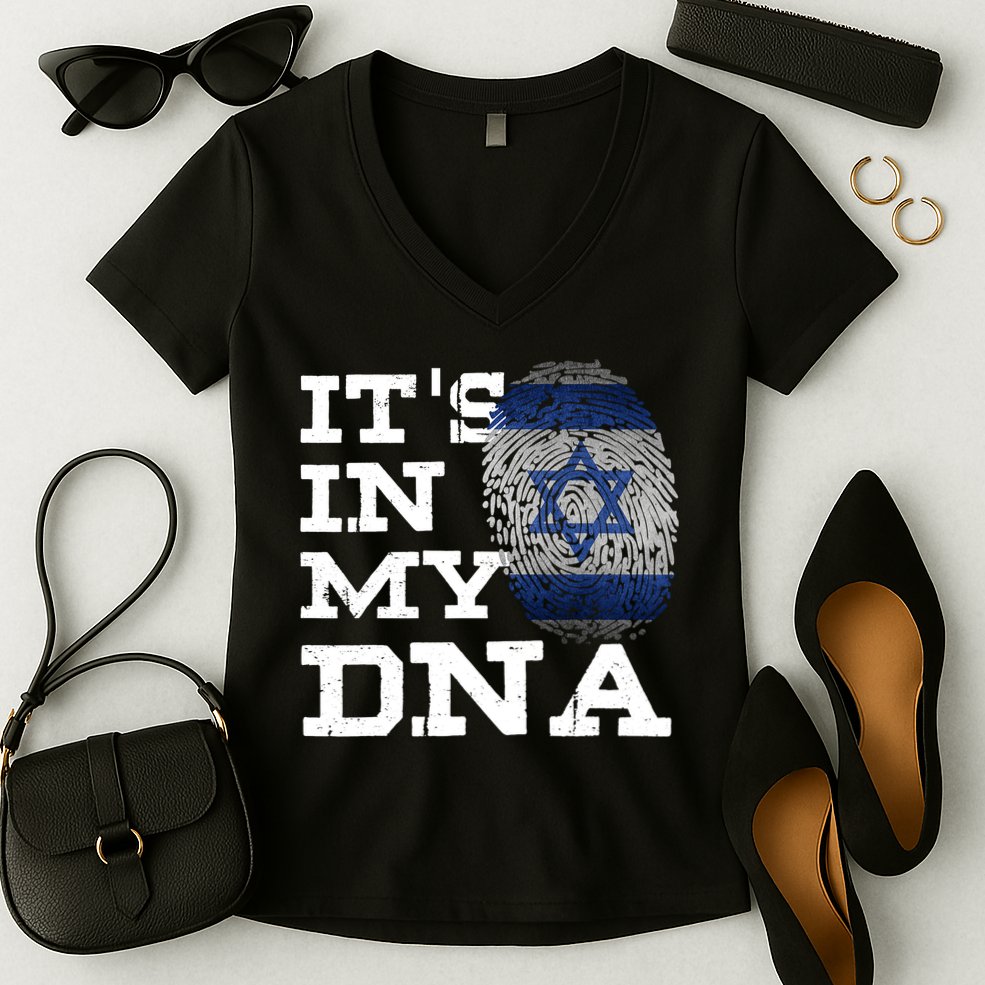 It's In My DNA Israeli Proud Israel Flag Jewish Women's V-Neck T-Shirt