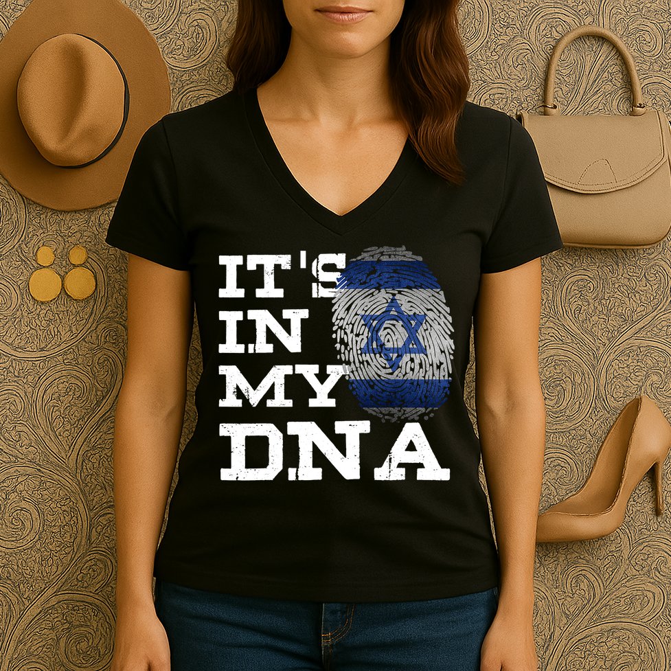 It's In My DNA Israeli Proud Israel Flag Jewish Women's V-Neck T-Shirt