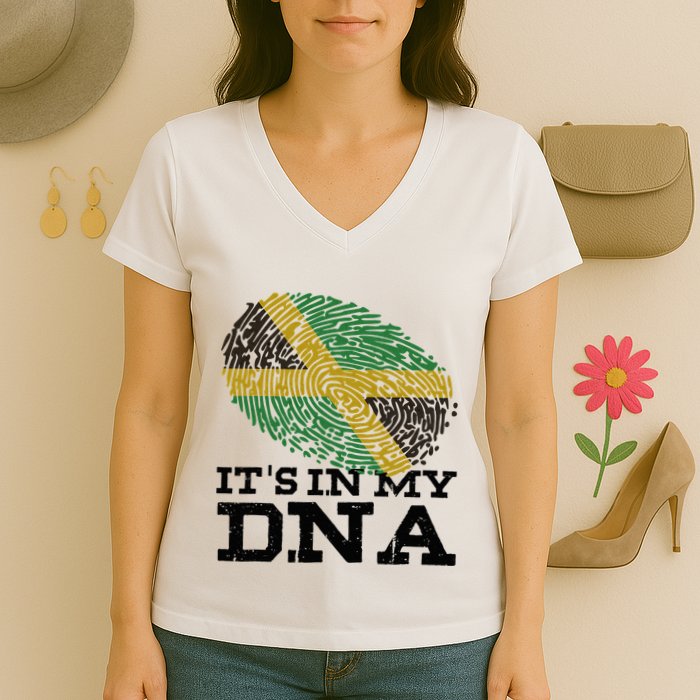 ItS In My Dna Jamaican Jamaica Flag Women's V-Neck T-Shirt