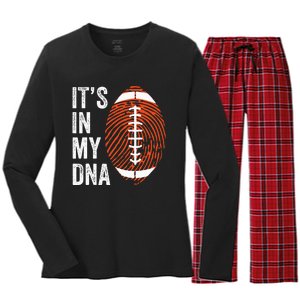 ItS In My Dna American Football Fingerprint Football Player Women's Long Sleeve Flannel Pajama Set 