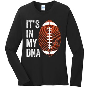 ItS In My Dna American Football Fingerprint Football Player Ladies Long Sleeve Shirt