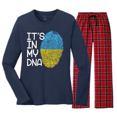 It's In My DNA Ukraine Fingerprint Women's Long Sleeve Flannel Pajama Set 