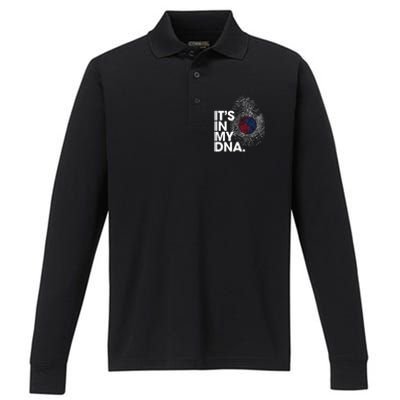 ITS IN MY DNA South Korea Flag Shirts South Korean Roots Performance Long Sleeve Polo