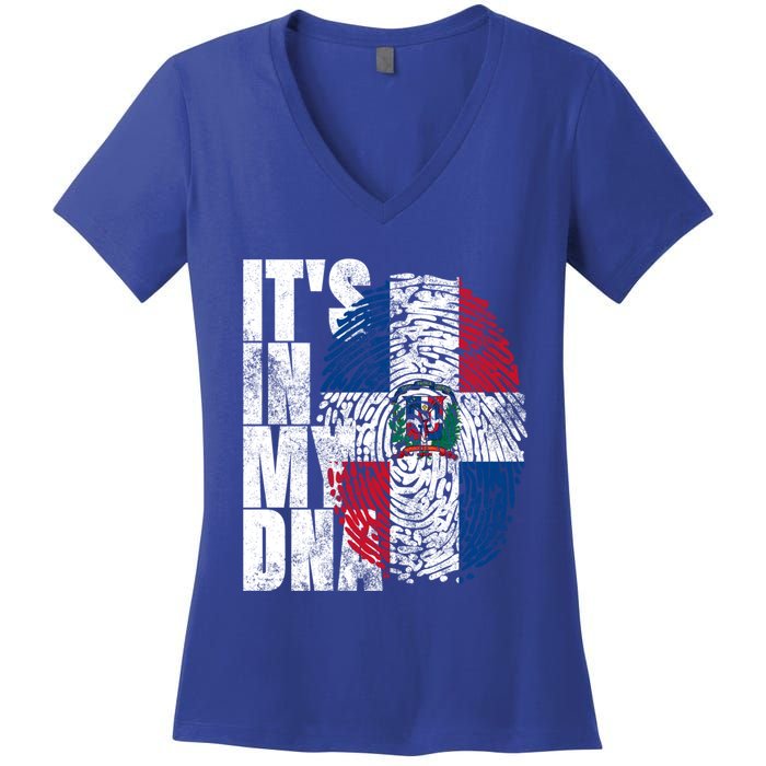 It's In My Dna Dominican Funny Gift Proud Dominican Republic Flag Funny Gift Women's V-Neck T-Shirt