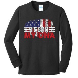 Its In My DNA American Flag Independence Day 4th Of July Kids Long Sleeve Shirt