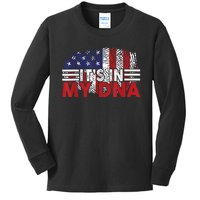 Its In My DNA American Flag Independence Day 4th Of July Kids Long Sleeve Shirt