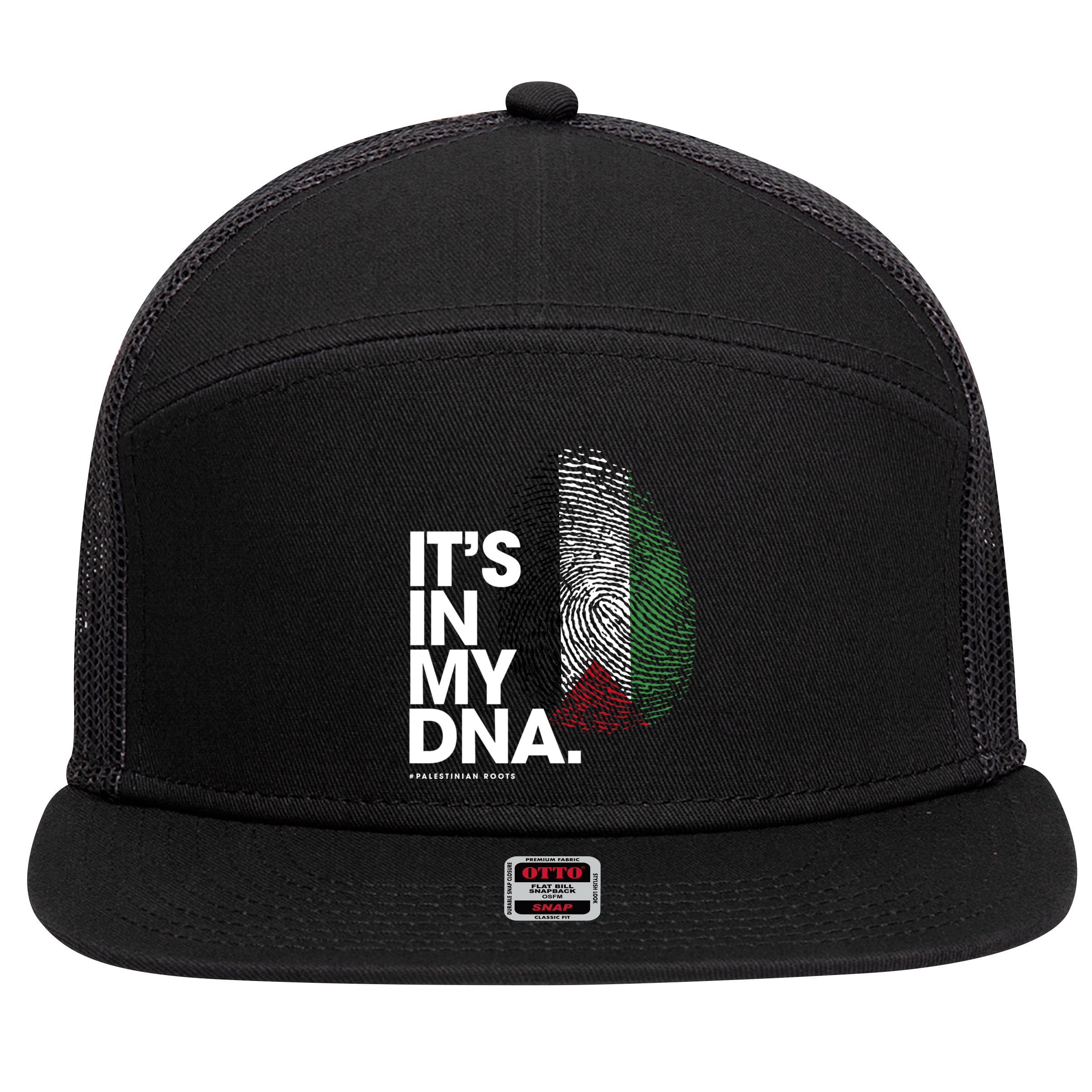 ItS In My Dna Palestine Flag Cool Gift Palestinian Roots Gift 7 Panel Mesh Trucker Snapback Hat