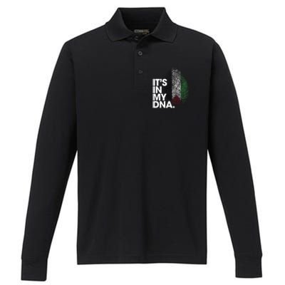 ItS In My Dna Palestine Flag Cool Gift Palestinian Roots Gift Performance Long Sleeve Polo