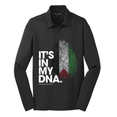 ItS In My Dna Palestine Flag Cool Gift Palestinian Roots Gift Silk Touch Performance Long Sleeve Polo