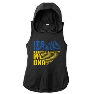 Its In My DNA Urkraine Flag Finger Print Ladies PosiCharge Tri-Blend Wicking Draft Hoodie Tank