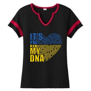 Its In My DNA Urkraine Flag Finger Print Ladies Halftime Notch Neck Tee