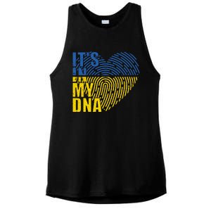 Its In My DNA Urkraine Flag Finger Print Ladies PosiCharge Tri-Blend Wicking Tank