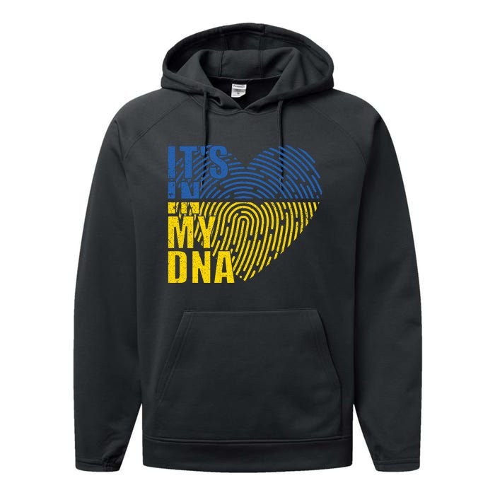 Its In My DNA Urkraine Flag Finger Print Performance Fleece Hoodie