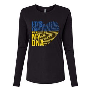 Its In My DNA Urkraine Flag Finger Print Womens Cotton Relaxed Long Sleeve T-Shirt