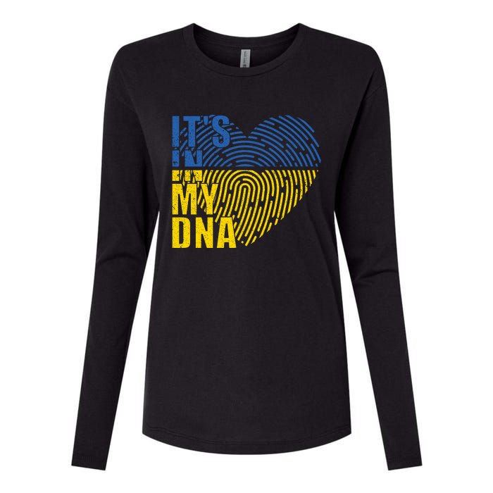 Its In My DNA Urkraine Flag Finger Print Womens Cotton Relaxed Long Sleeve T-Shirt