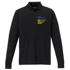 Its In My DNA Urkraine Flag Finger Print Performance Long Sleeve Polo