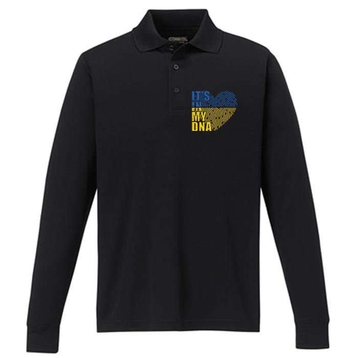 Its In My DNA Urkraine Flag Finger Print Performance Long Sleeve Polo