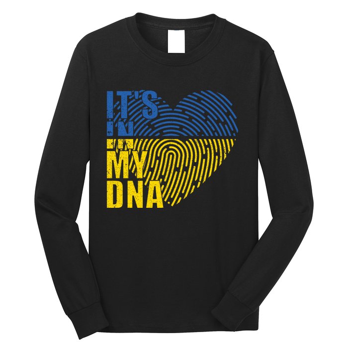 Its In My DNA Urkraine Flag Finger Print Long Sleeve Shirt