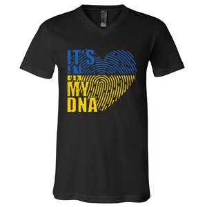 Its In My DNA Urkraine Flag Finger Print V-Neck T-Shirt