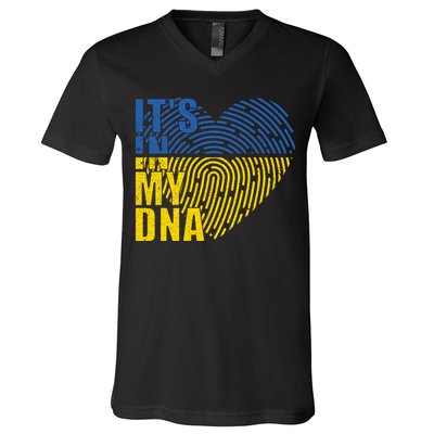 Its In My DNA Urkraine Flag Finger Print V-Neck T-Shirt