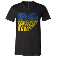 Its In My DNA Urkraine Flag Finger Print V-Neck T-Shirt