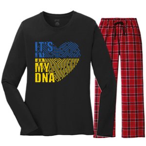 Its In My DNA Urkraine Flag Finger Print Women's Long Sleeve Flannel Pajama Set 