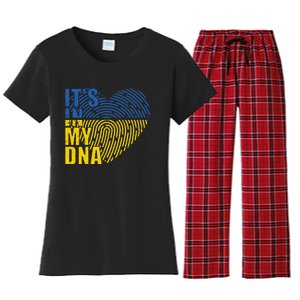 Its In My DNA Urkraine Flag Finger Print Women's Flannel Pajama Set