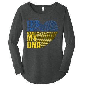 Its In My DNA Urkraine Flag Finger Print Women's Perfect Tri Tunic Long Sleeve Shirt