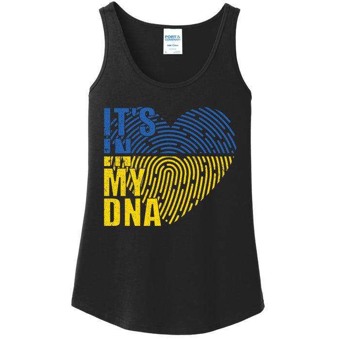 Its In My DNA Urkraine Flag Finger Print Ladies Essential Tank