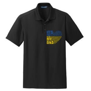 Its In My DNA Urkraine Flag Finger Print Dry Zone Grid Polo