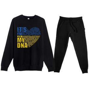 Its In My DNA Urkraine Flag Finger Print Premium Crewneck Sweatsuit Set